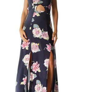 Reform By Reformation Navy & Pink Floral Maxi Dress